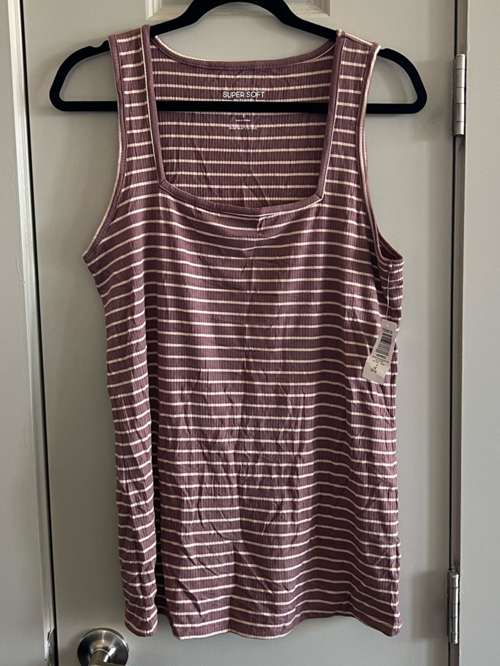 torrid Mauve and White Striped Ribbed Tank